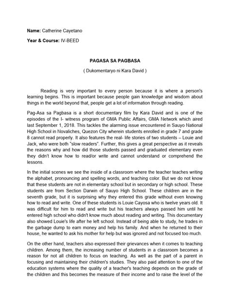 Reflection Paper Dukomentaryo Ni Kara David .